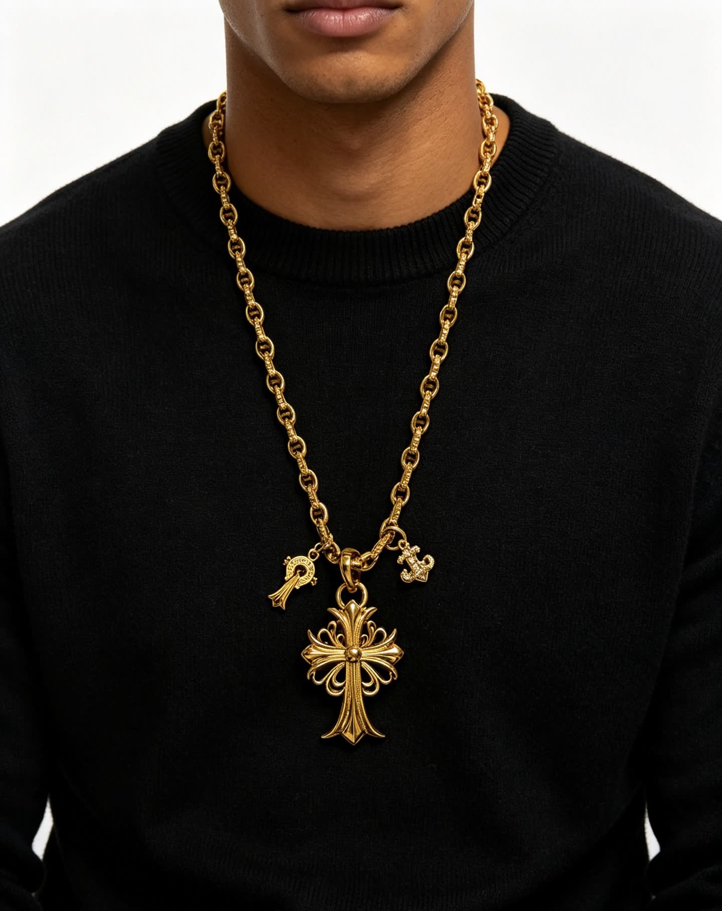 Chrome Hearts Gold-Plated Cross Pendant Necklace